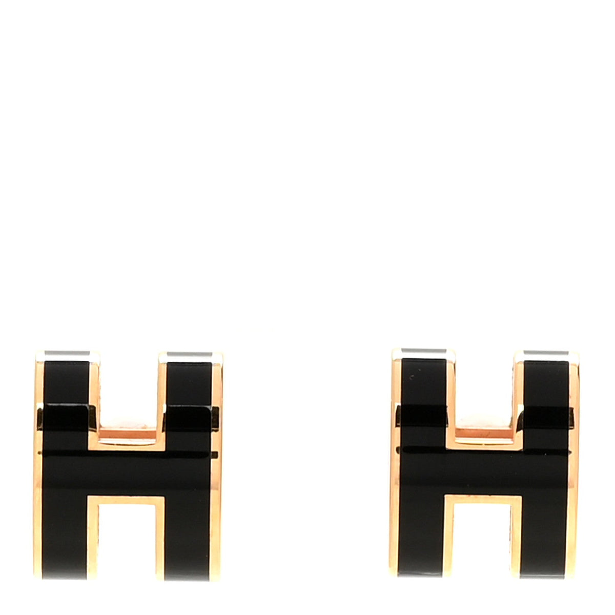 Gold Lacquered Pop H Earrings Black