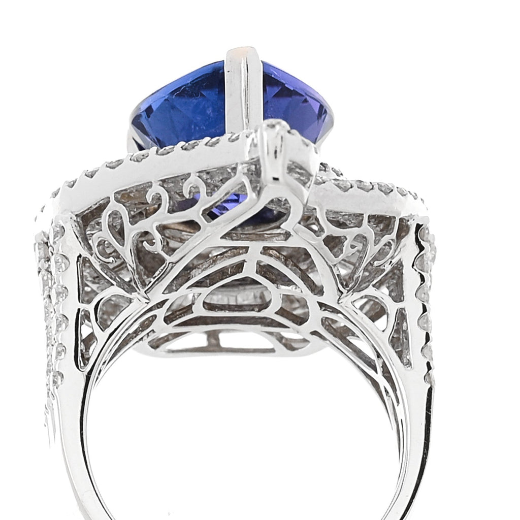 18K White Gold Diamond Tanzanite 3.64ctw Pear Cut Cocktail Ring 54 6.75