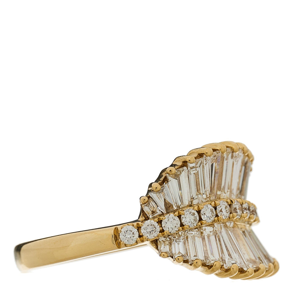 18K Yellow Gold Diamond Sideways Palm Leaf Ring 53 6.5