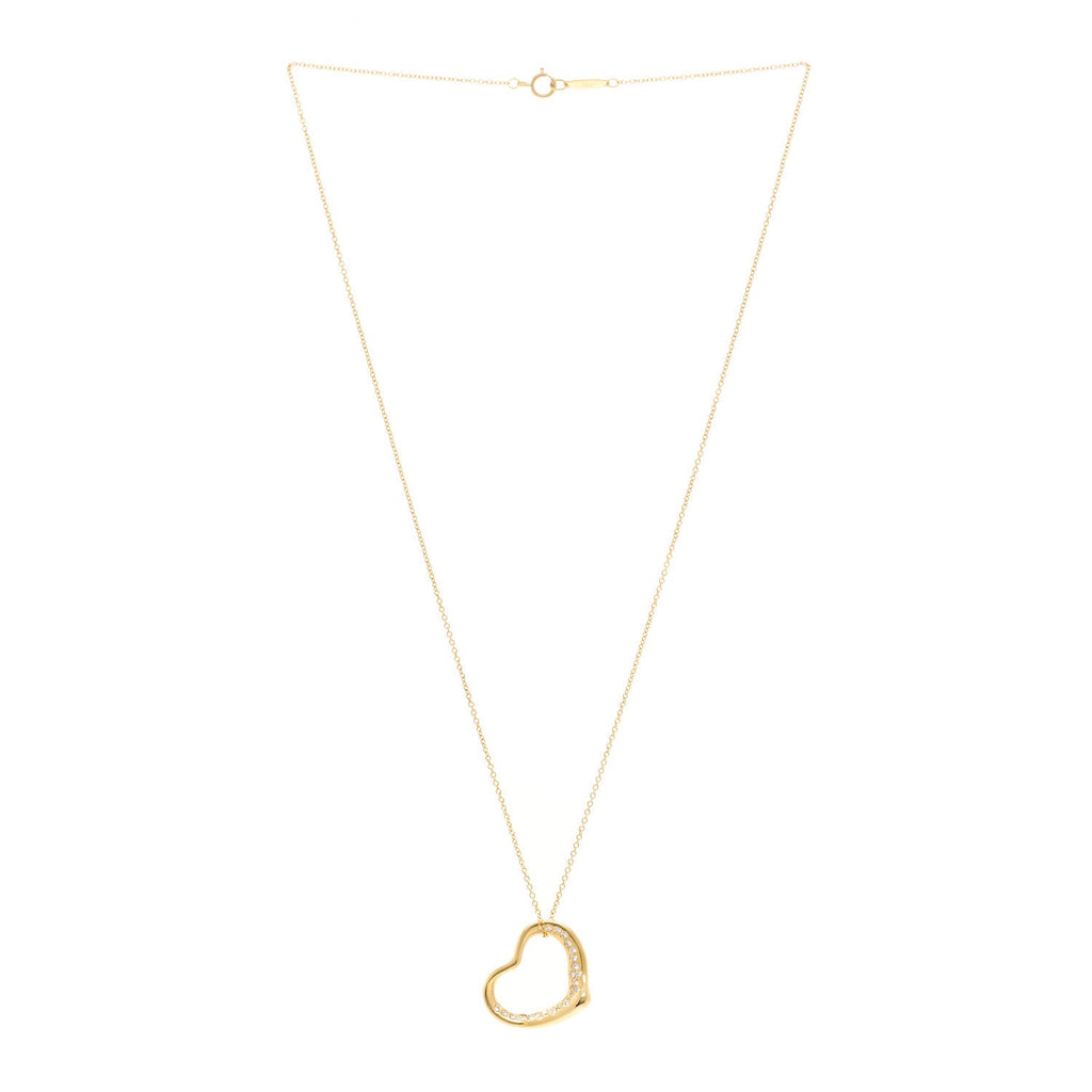 18K Yellow Gold Diamond Elsa Peretti Open Heart Necklace