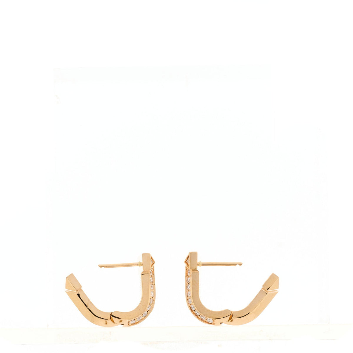 18K Rose Gold Diamond T1 Half Pave Huggie Earrings