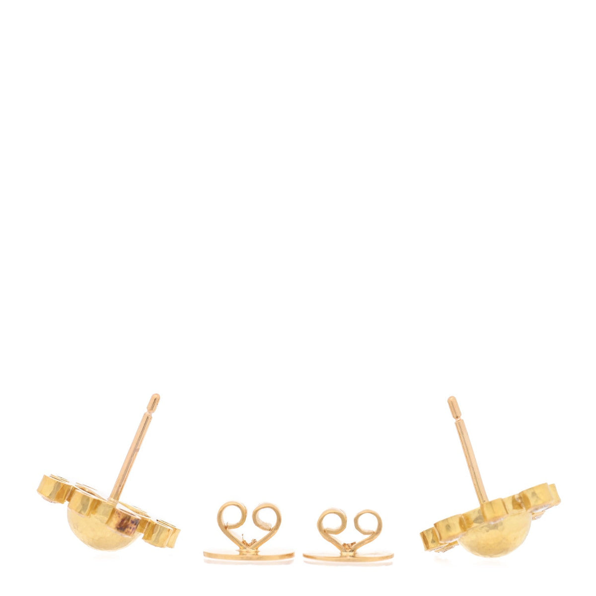 18K Yellow Gold Diamond Hammered Dome Stud Earrings
