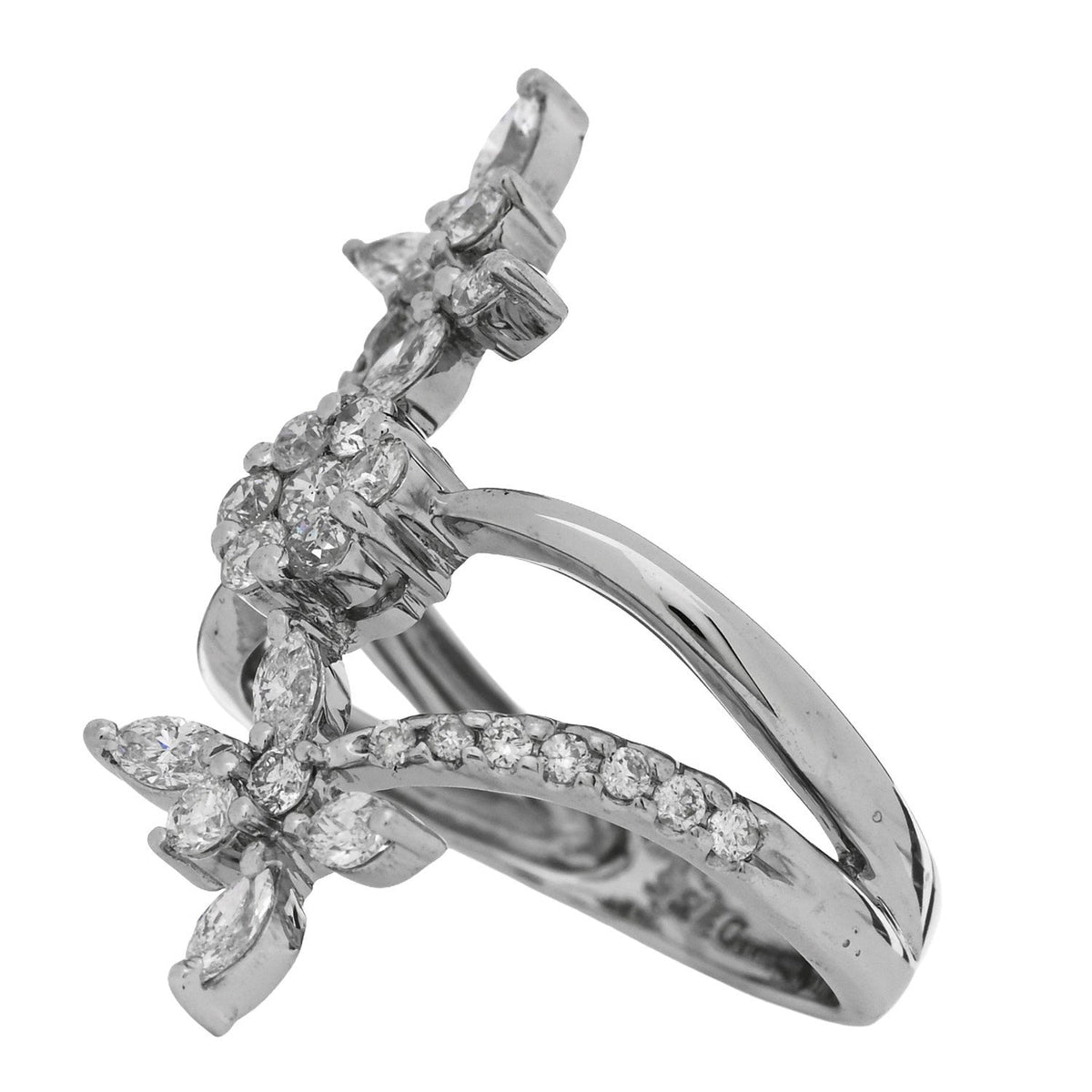 18K White Gold Diamond 1.35ctw Floral Butterfly Ring  56 7.5