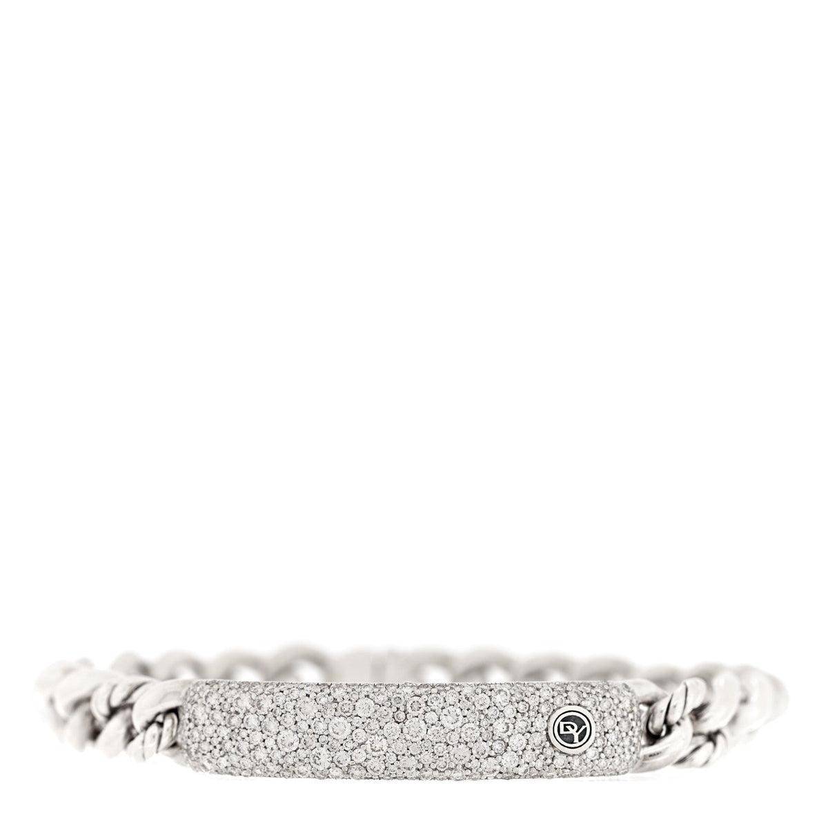Sterling Silver Diamond Pave Single Belmont Curb Link ID Bracelet