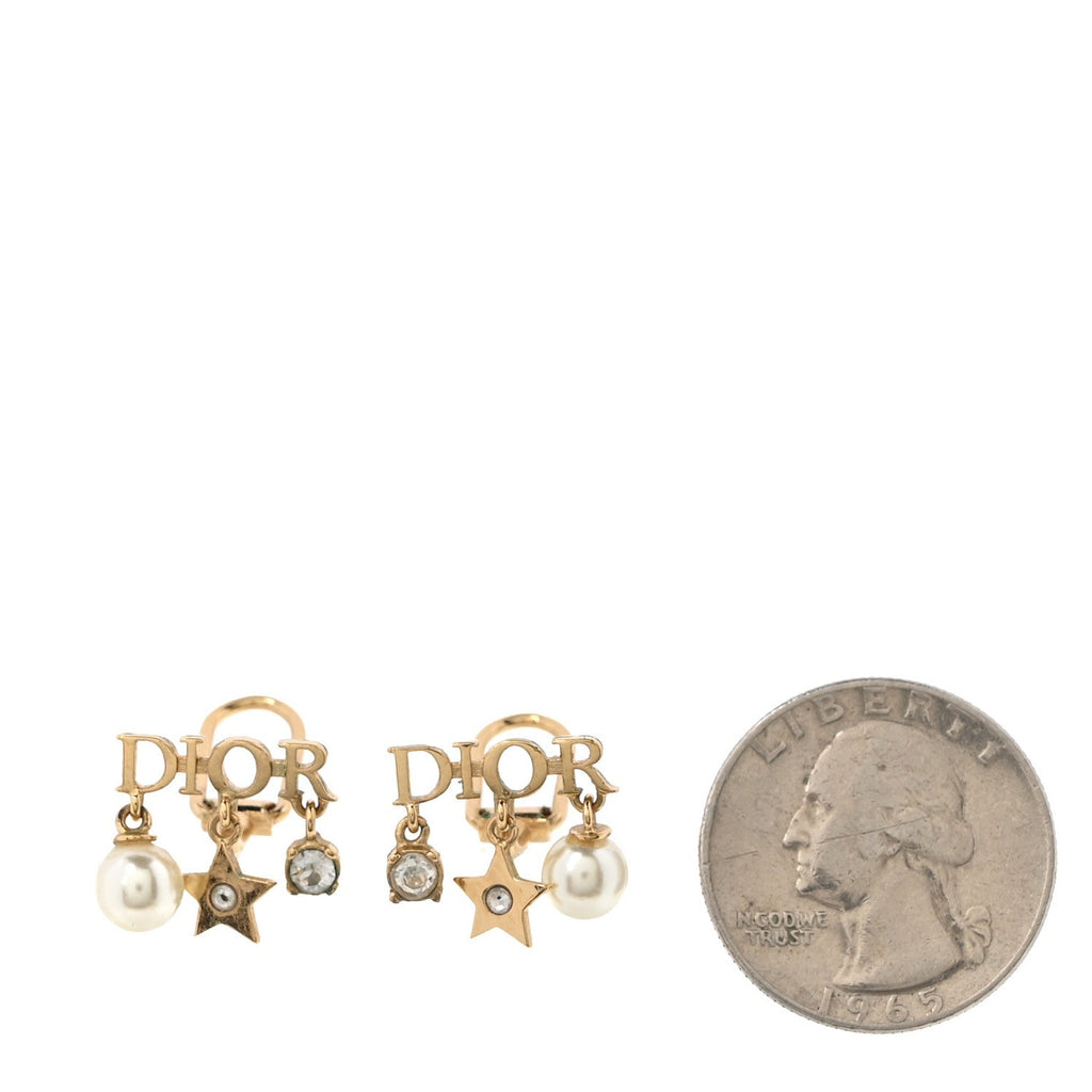 Pearl Crystal Dio(r)evolution Star Clip On Earrings Gold
