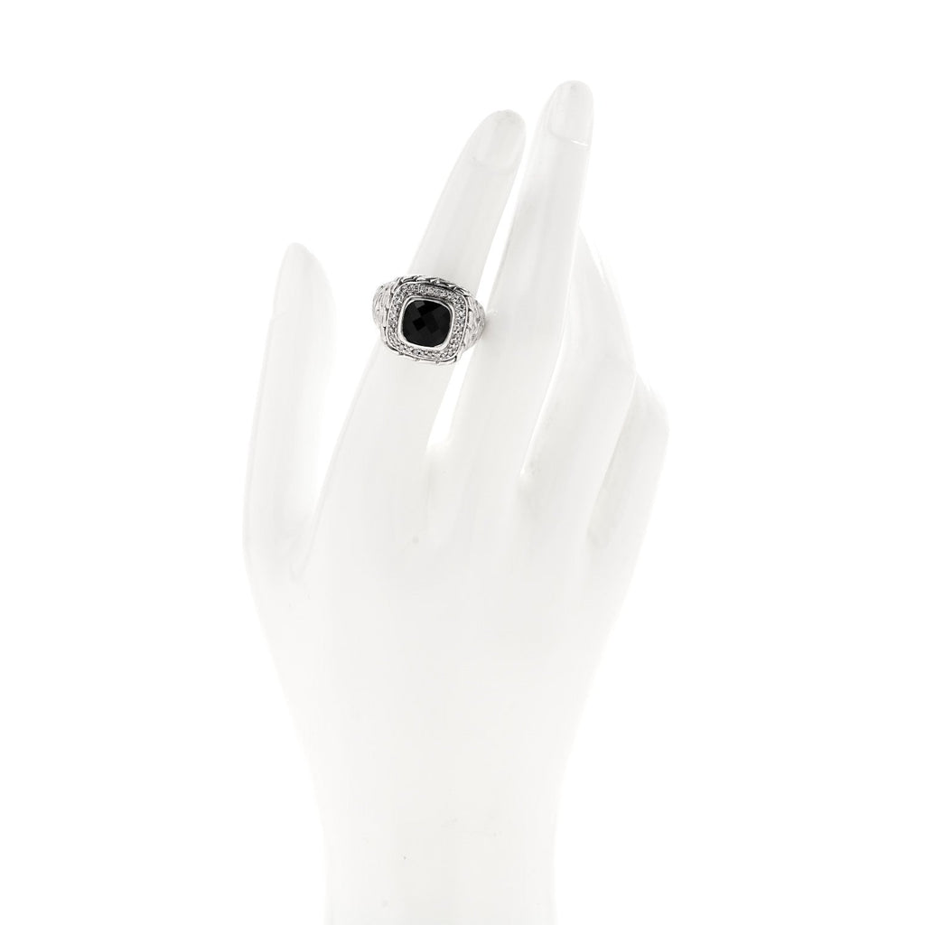 Sterling Silver Black Garnet Diamond Classic Chain Ring 52 6