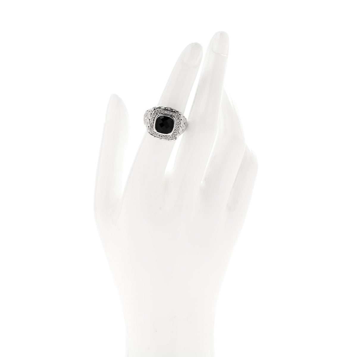 Sterling Silver Black Garnet Diamond Classic Chain Ring 52 6