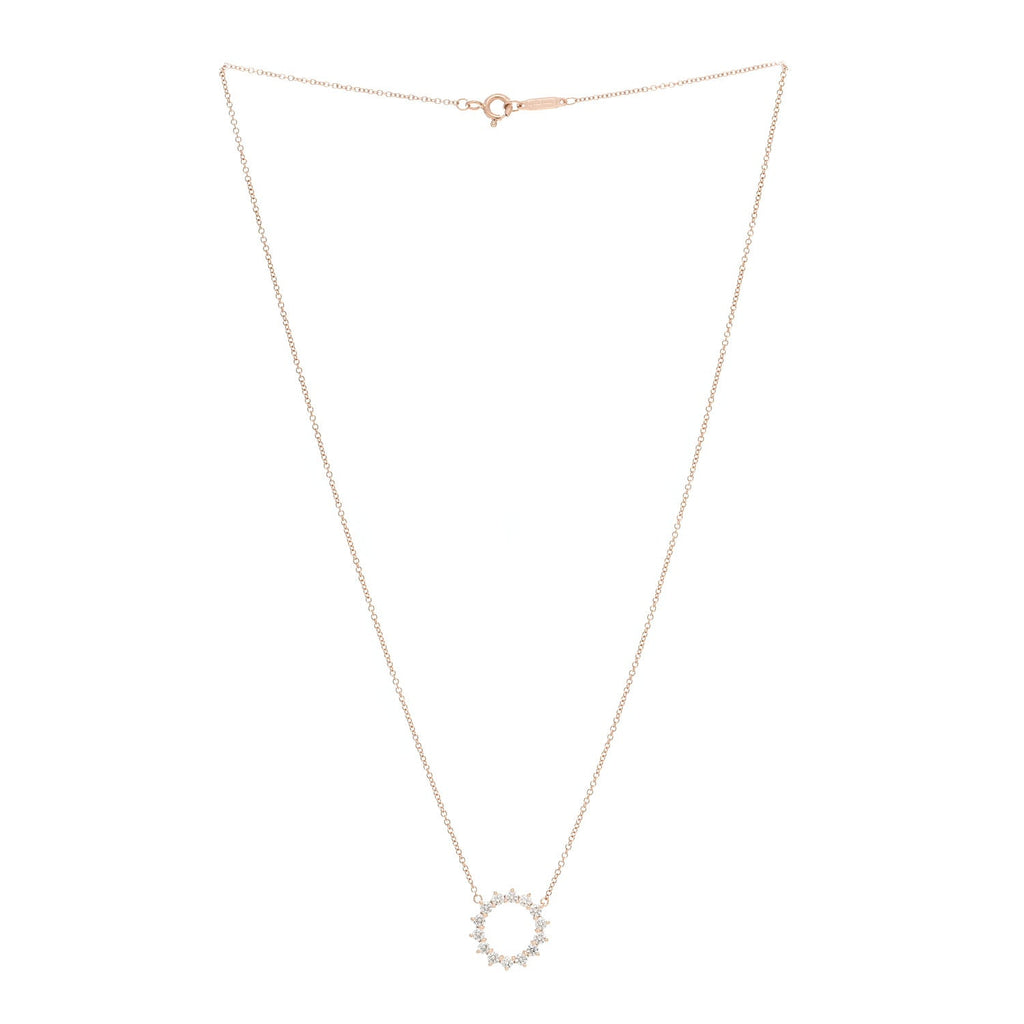 18K Rose Gold Diamond Small Open Circle Pendant Necklace