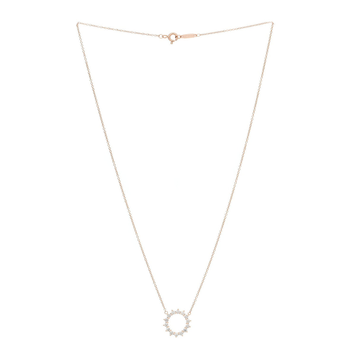 18K Rose Gold Diamond Small Open Circle Pendant Necklace