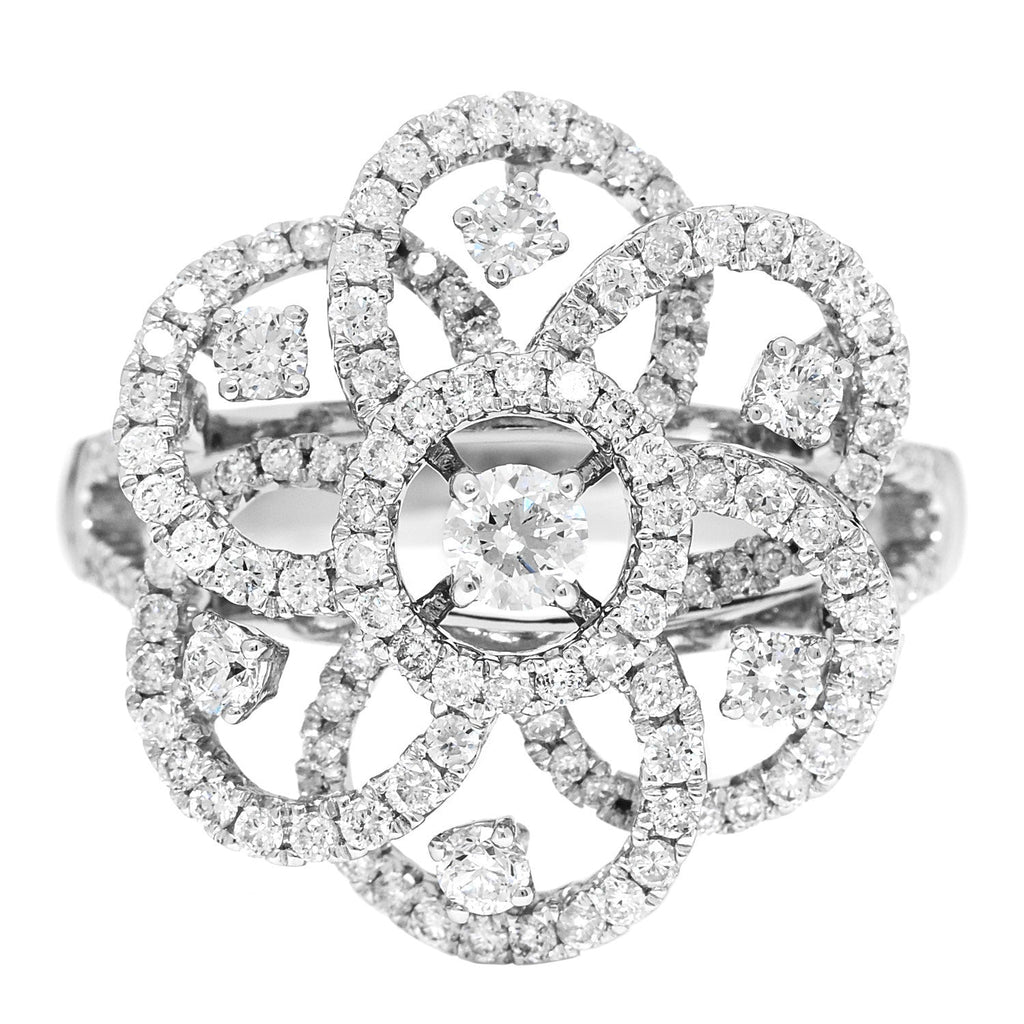 18K White Gold Diamond 1.24ctw Flower Ring 59 8.75