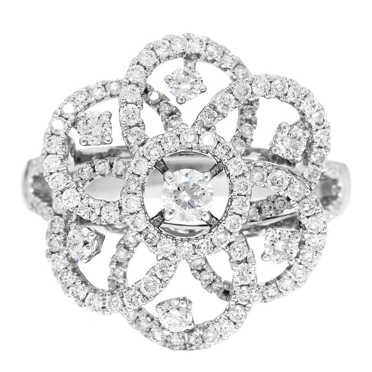 18K White Gold Diamond 1.24ctw Flower Ring 59 8.75