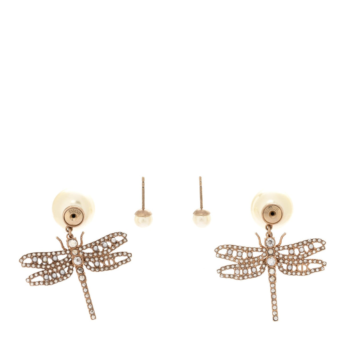 Crystal Pearl Dragonfly Drop Earrings White