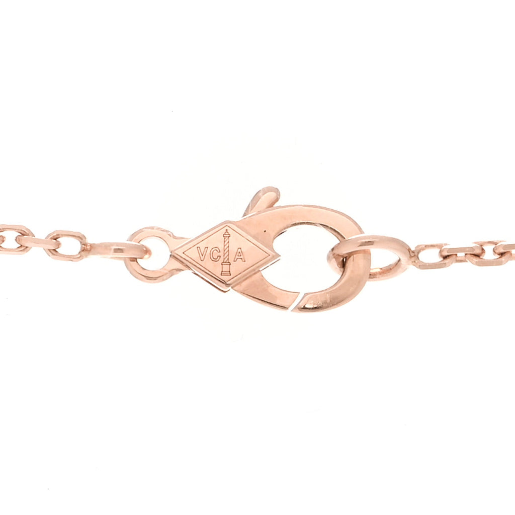 18K Rose Gold Diamond Pink Mother of Pearl Vintage Alhambra Pendant Necklace