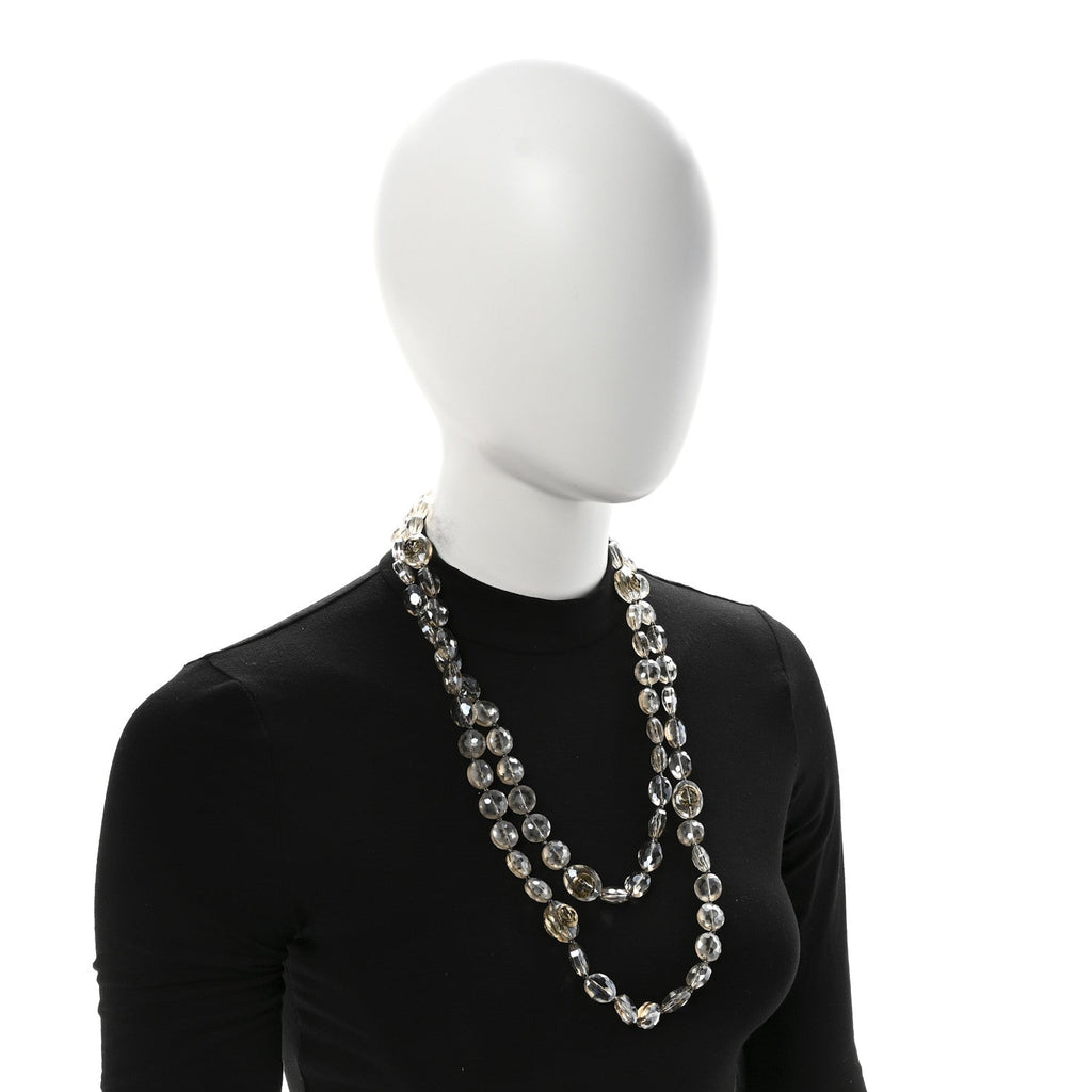 Metal Crystal Bead Flower Long Necklace Gold