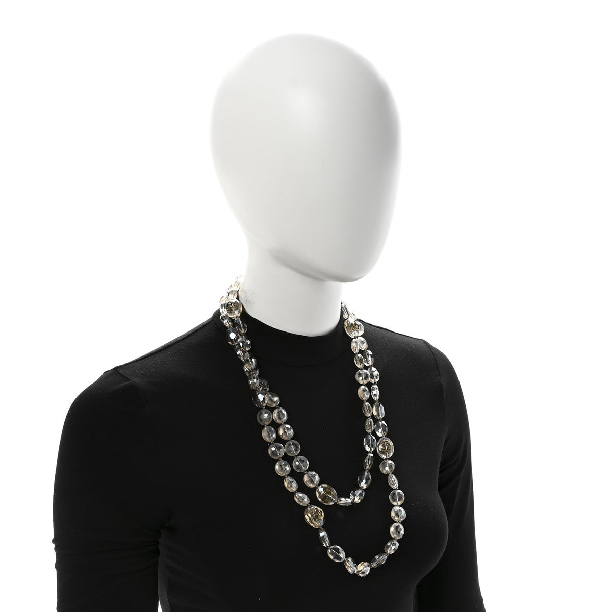 Metal Crystal Bead Flower Long Necklace Gold