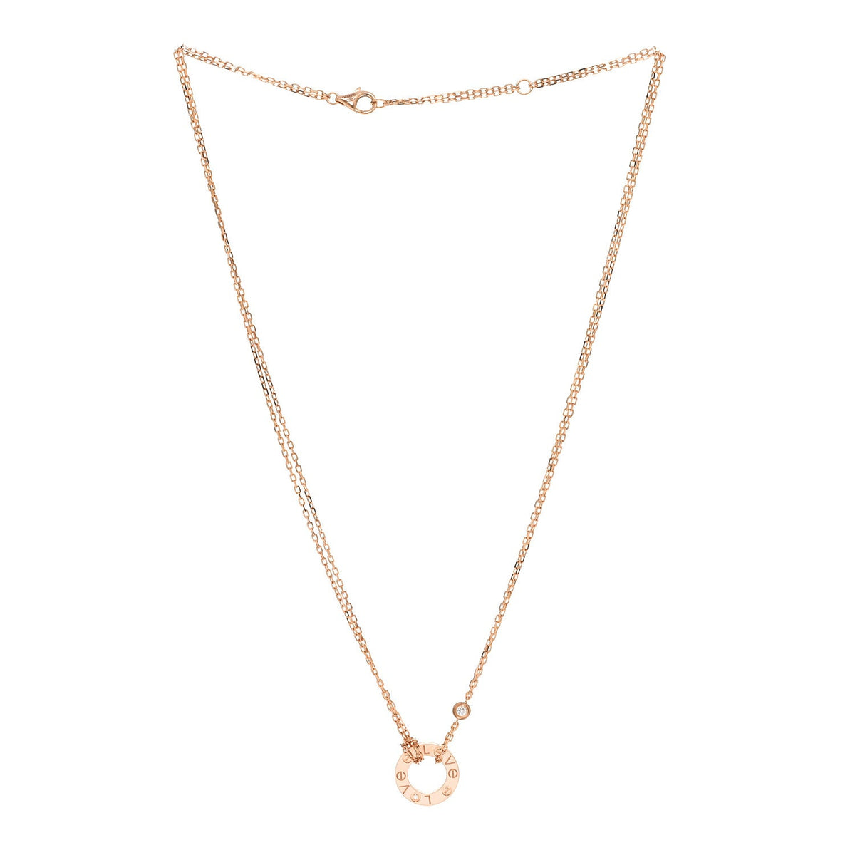 18K Pink Gold 2 Diamond LOVE Necklace