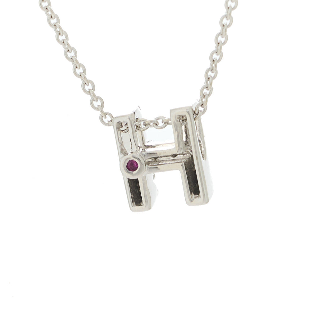 18K White Gold Diamond Love Letter H Pendant Necklace