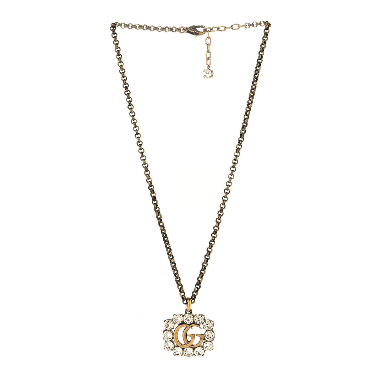 Crystal Embellished Double G Necklace Aged Gold