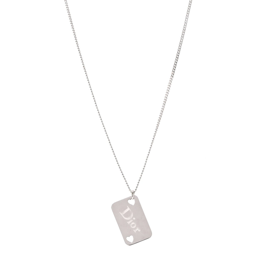 Enamel Logo Tag Short Necklace Silver