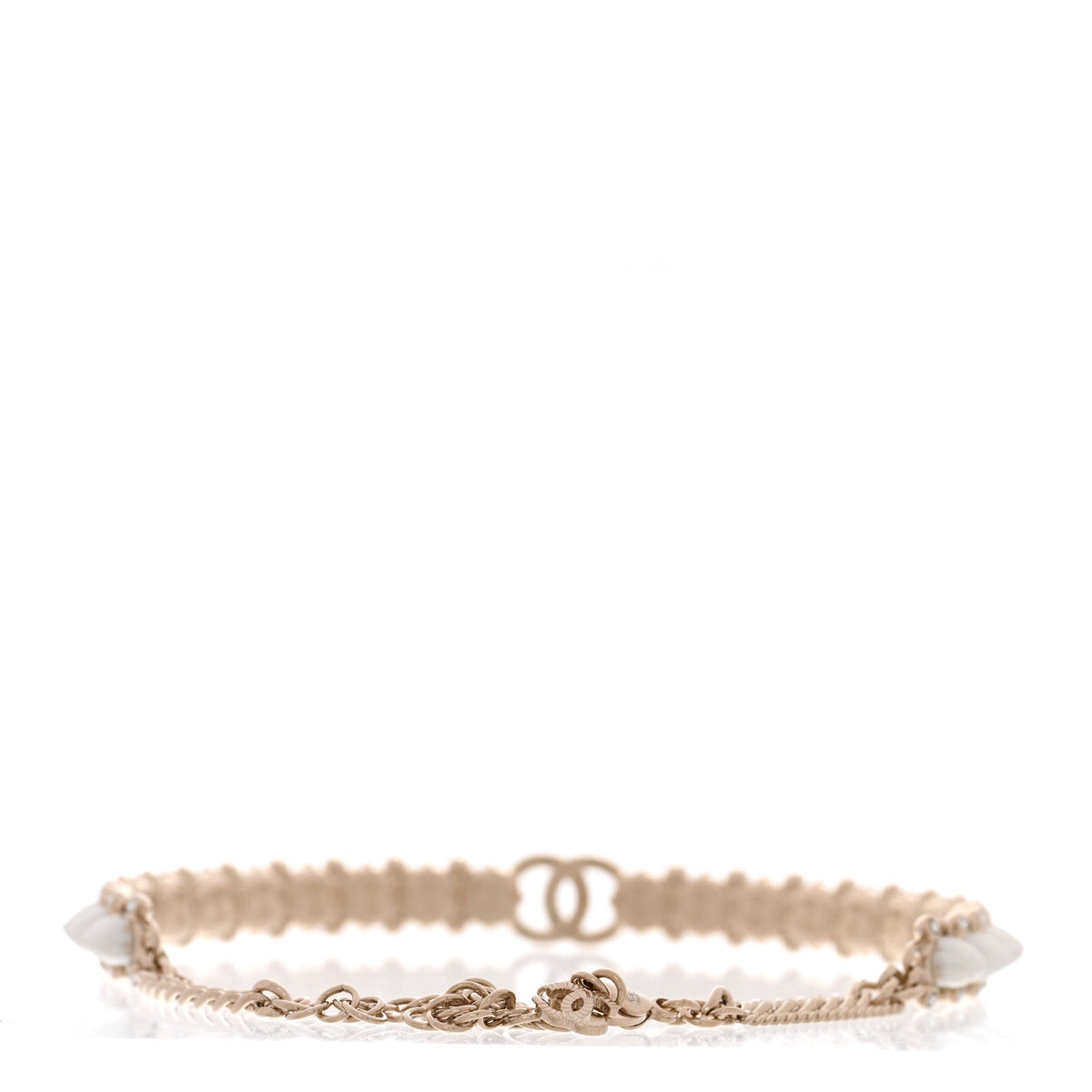 Strass Crystal Studded Pearl CC Choker Necklace Gold Pearly White