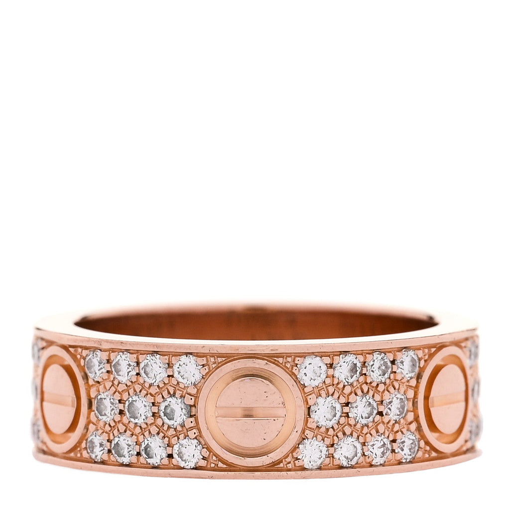 18K Pink Gold Diamond 6.5mm LOVE Paved Ring 56 7.75