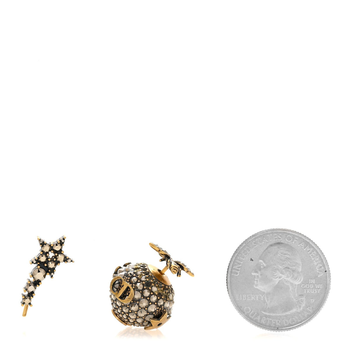 Crystal Bee Star Tribal Earrings Aged Gold