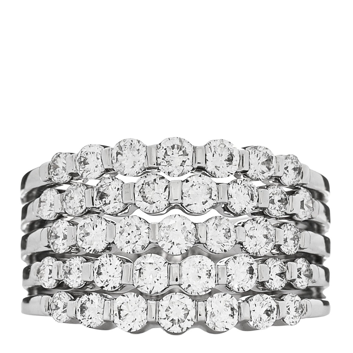 14K White Gold Diamond 1.90ctw Five Row Band Ring 53 6.25