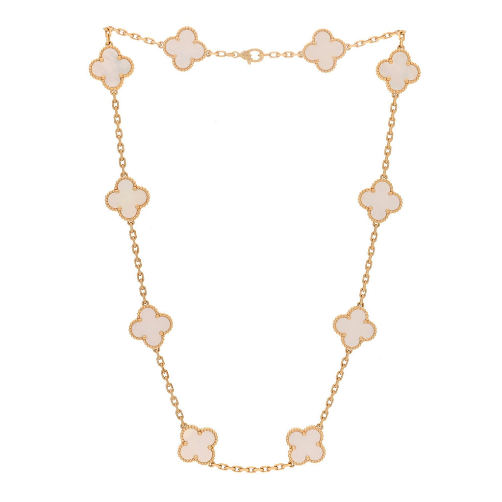 18K Yellow Gold Mother of Pearl 10 Motifs Vintage Alhambra Necklace