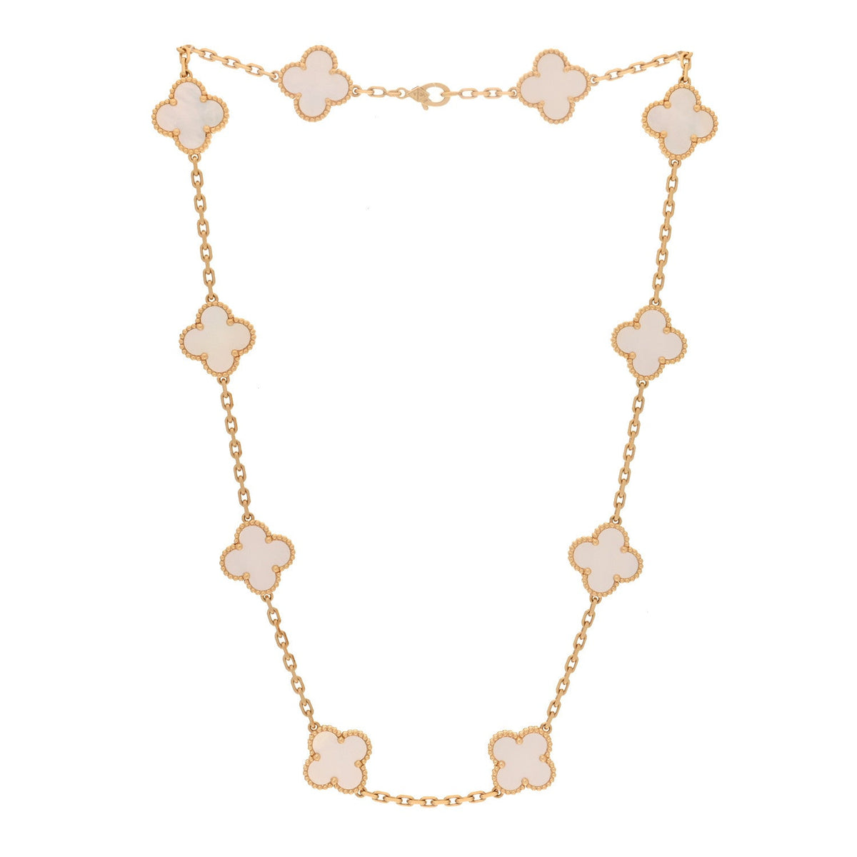 18K Yellow Gold Mother of Pearl 10 Motifs Vintage Alhambra Necklace