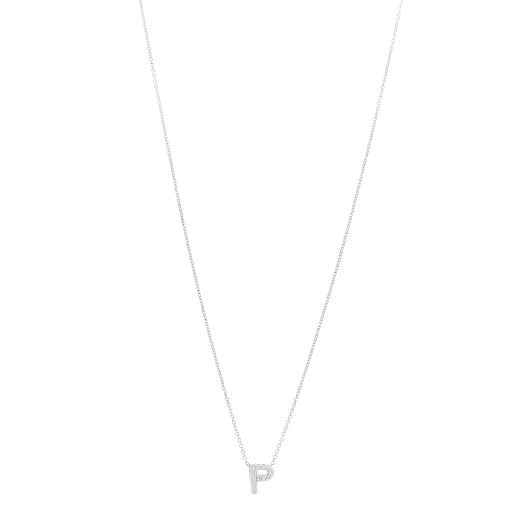 18K White Gold Diamond Initial P Pendant Necklace