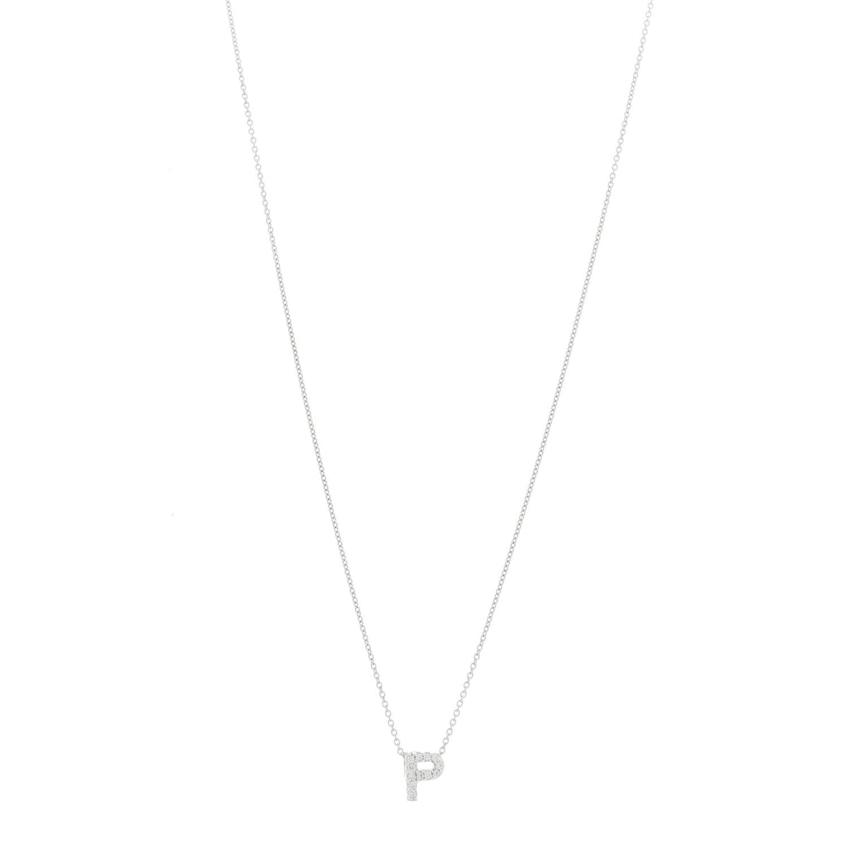 18K White Gold Diamond Initial P Pendant Necklace