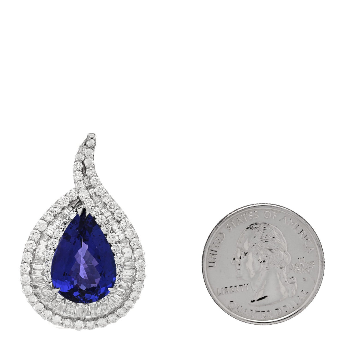 18K White Gold Diamond Tanzanite 4.40ctw Pear Cut Pendant