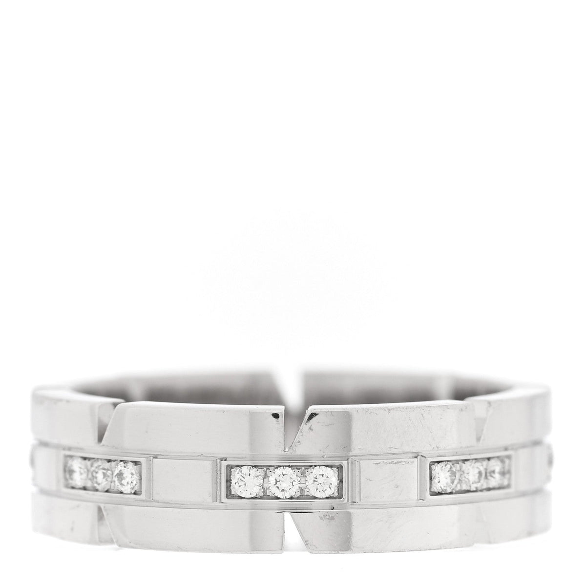 18K White Gold Diamond Tank Francaise Band Ring 57 8