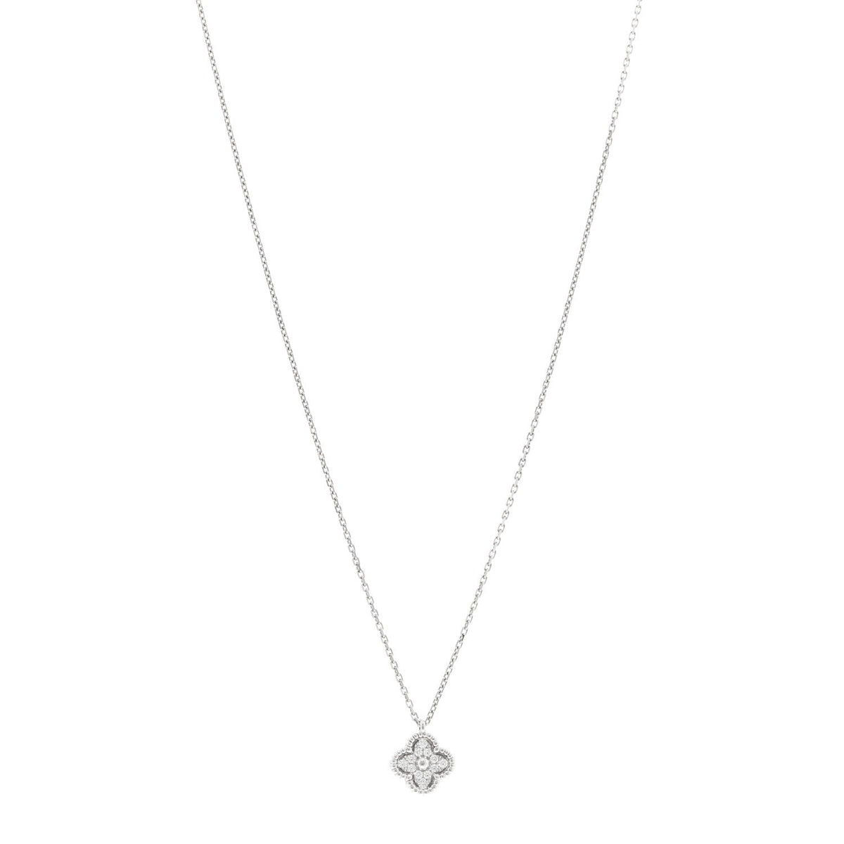 18K White Gold Diamond Sweet Alhambra Pendant Necklace