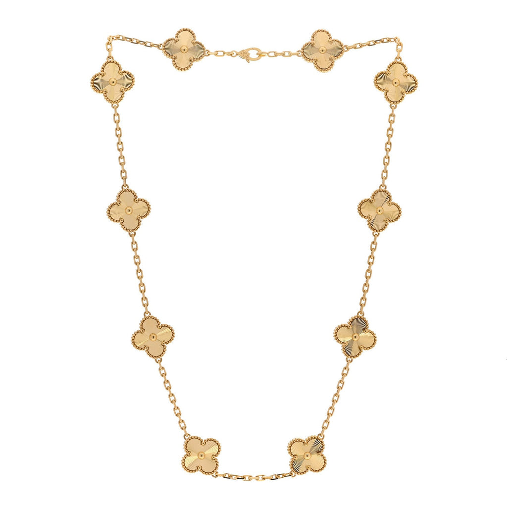 18K Yellow Gold 10 Motifs Guilloche Vintage Alhambra Necklace