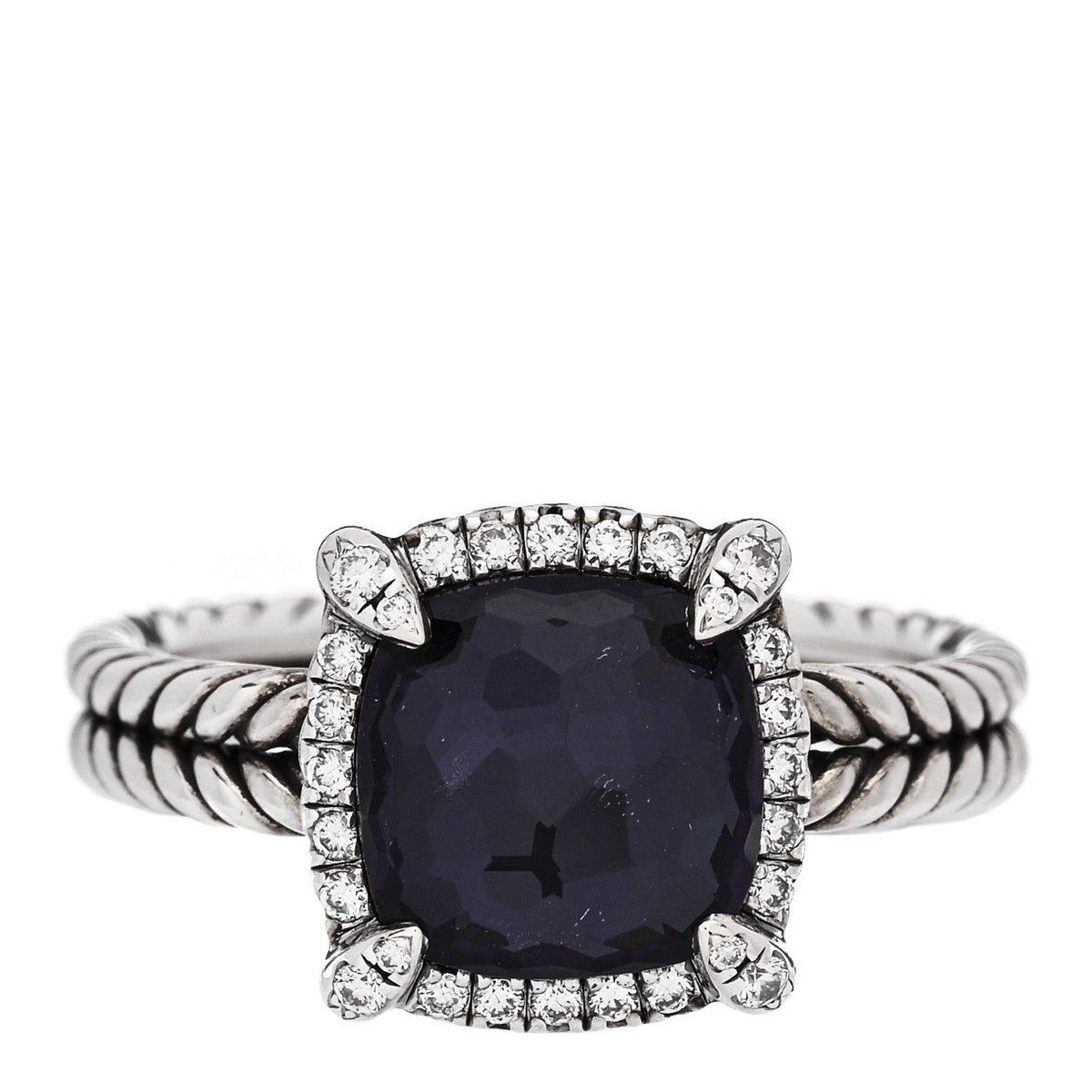 Sterling Silver Diamond Black Orchid 9mm Chatelaine Pave Bezel Ring  57 8