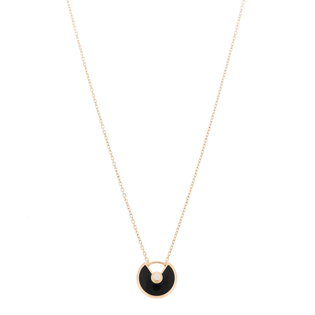 18K Pink Gold Diamond Black Onyx XS Amulette de Cartier Pendant Necklace
