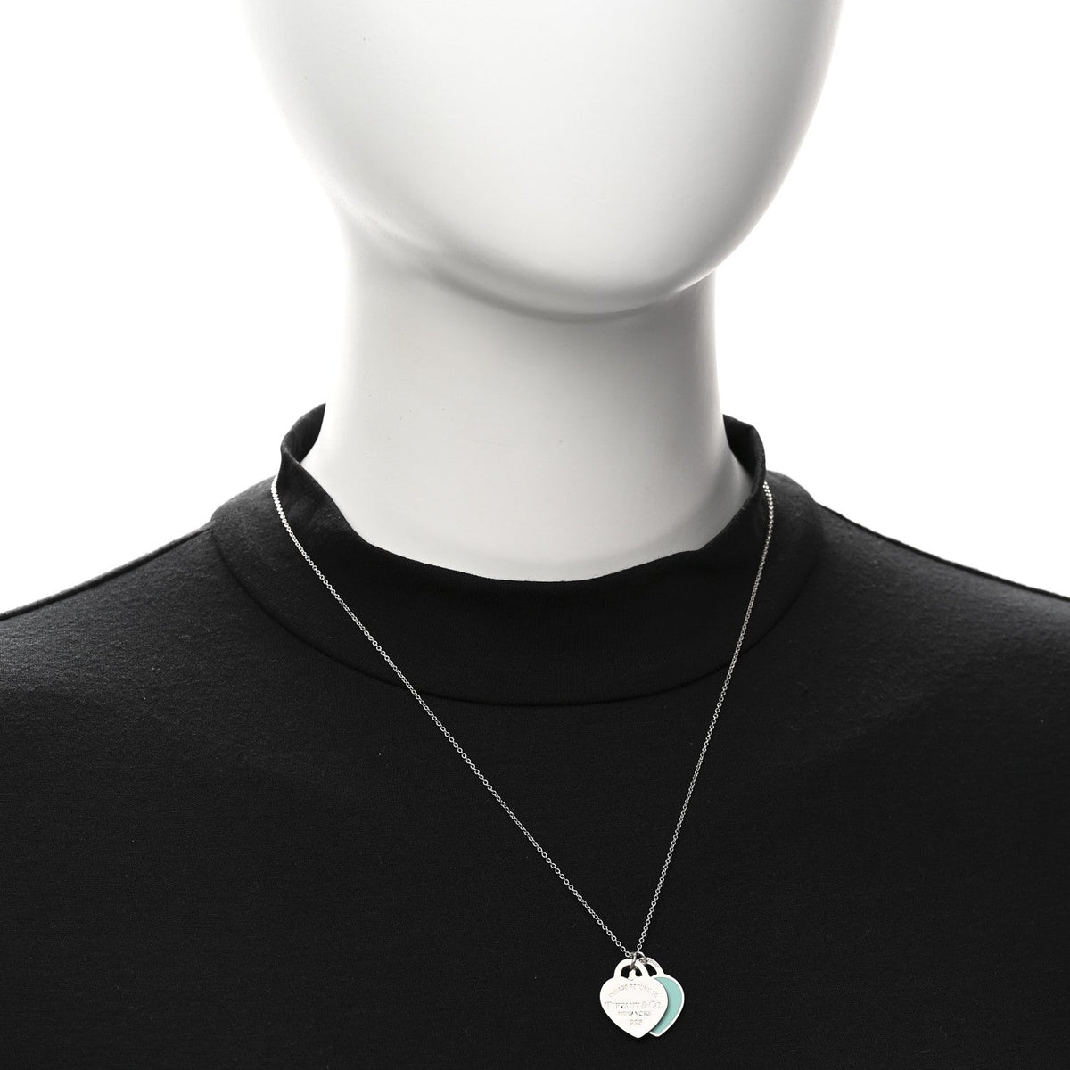 Sterling Silver Enamel Return to Tiffany Double Heart Tag Pendant Necklace Blue