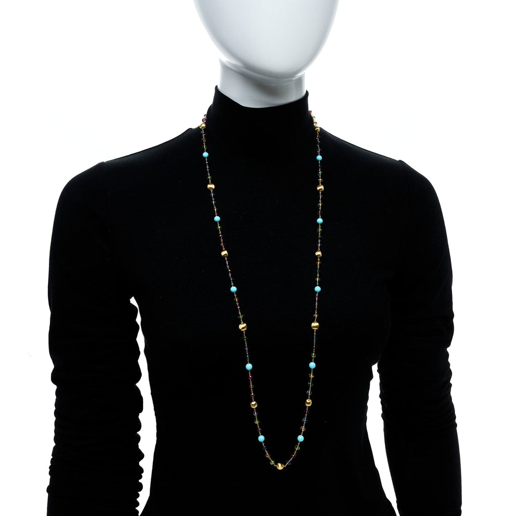 18K Yellow Gold Multi Gemstone Long Necklace