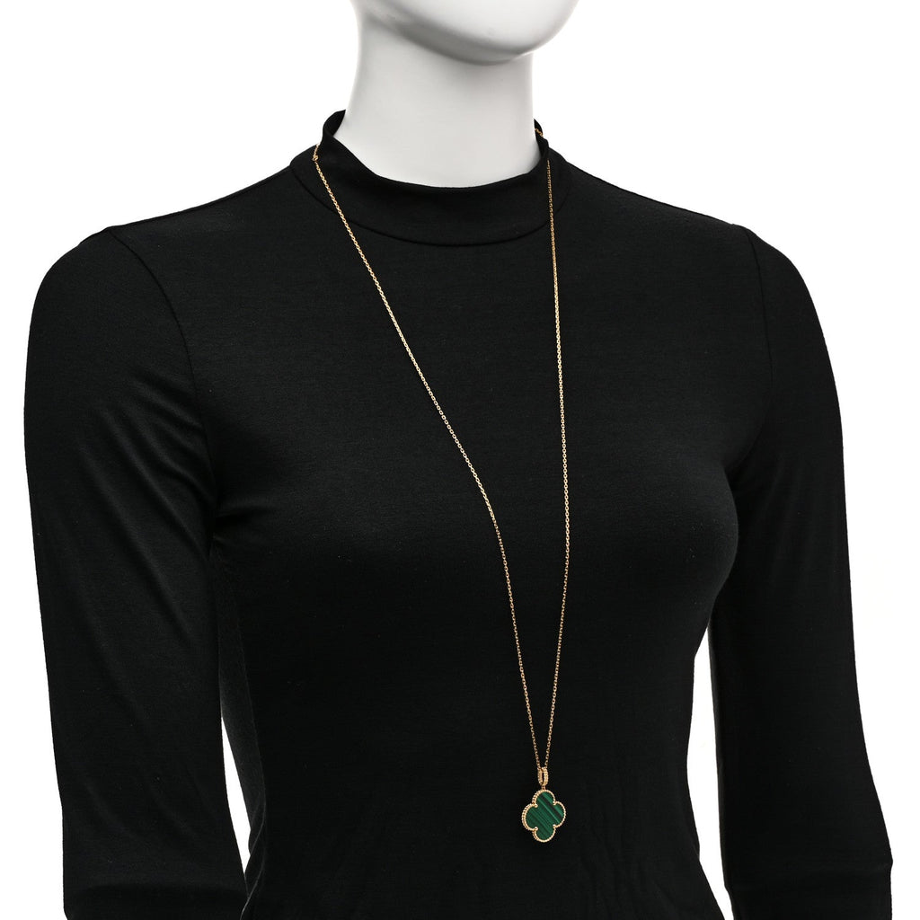 18K Yellow Gold Malachite Magic Alhambra Pendant Necklace