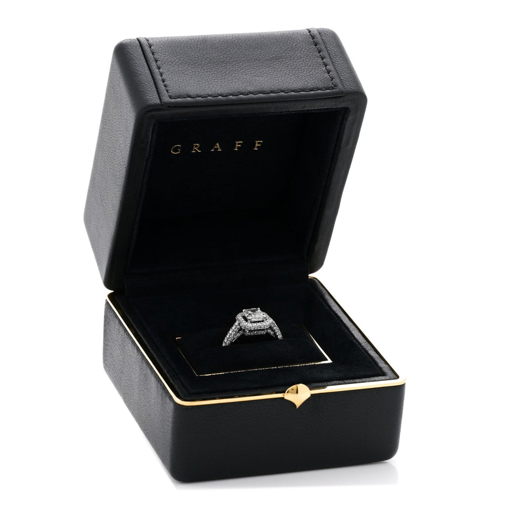 18K White Gold Diamond .96ct Asscher Cut Pave Engagement Ring 45 3.5