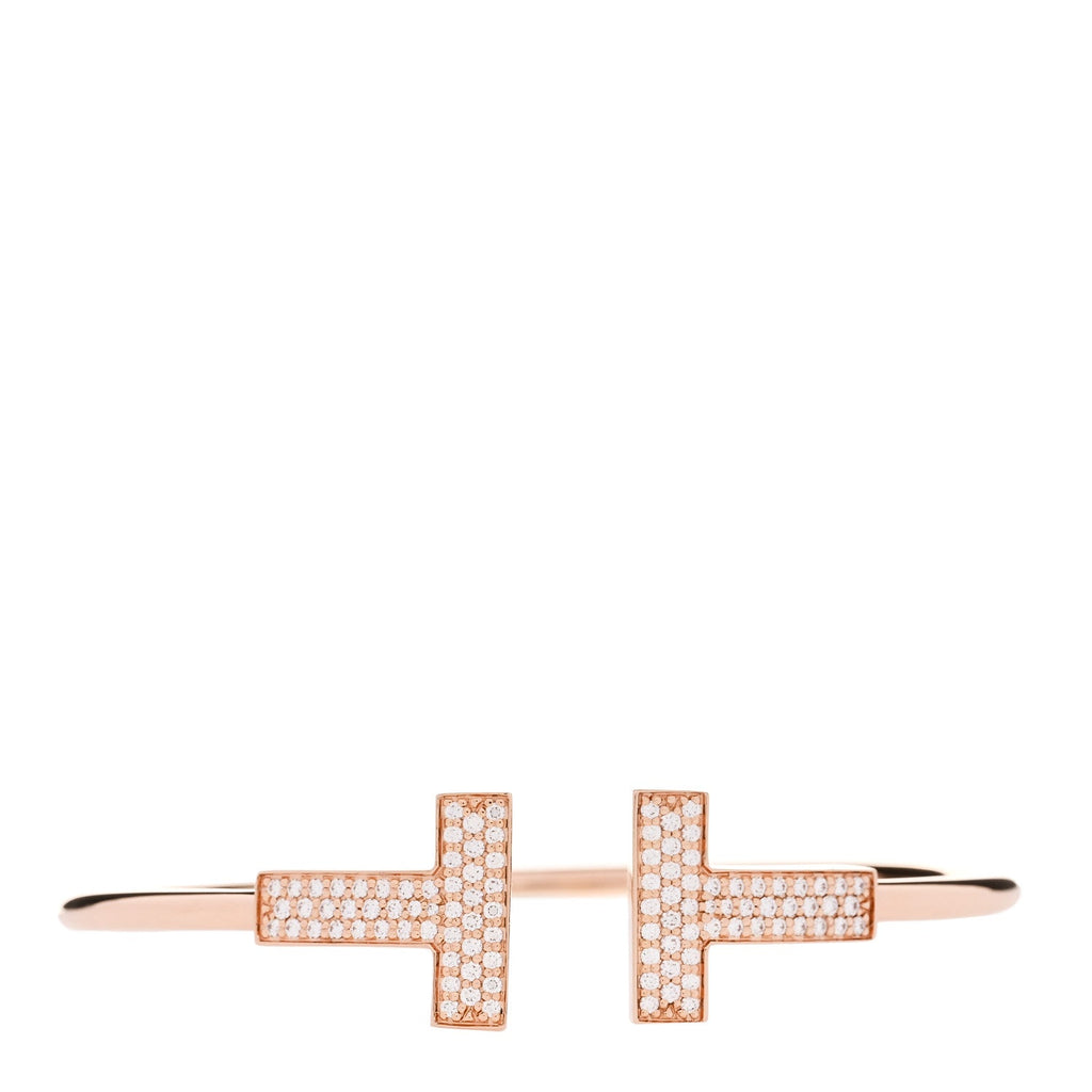 18K Rose Gold Diamond Tiffany T Wide Wire Bracelet