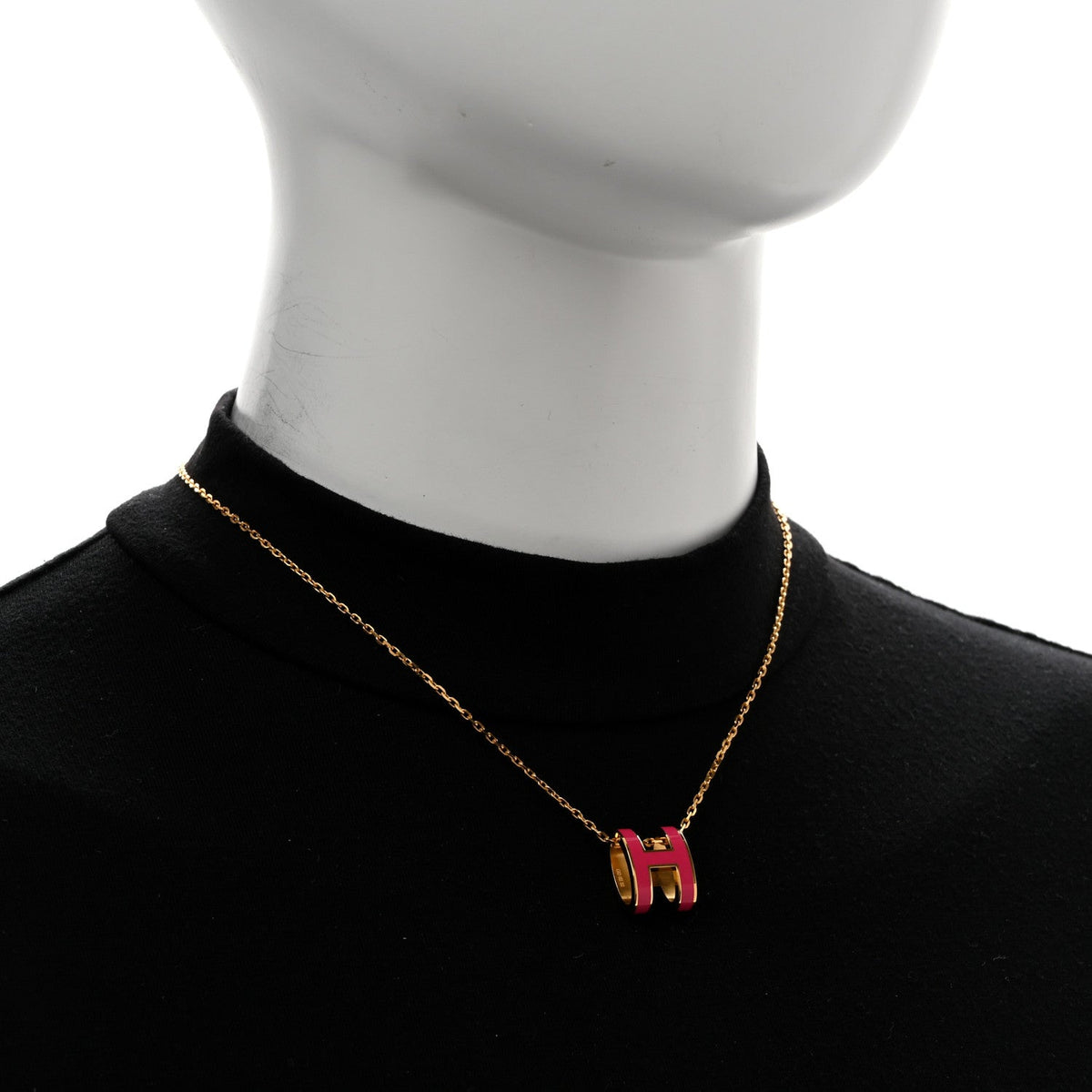 Lacquered Gold Pop H Pendant Necklace Rose Indien