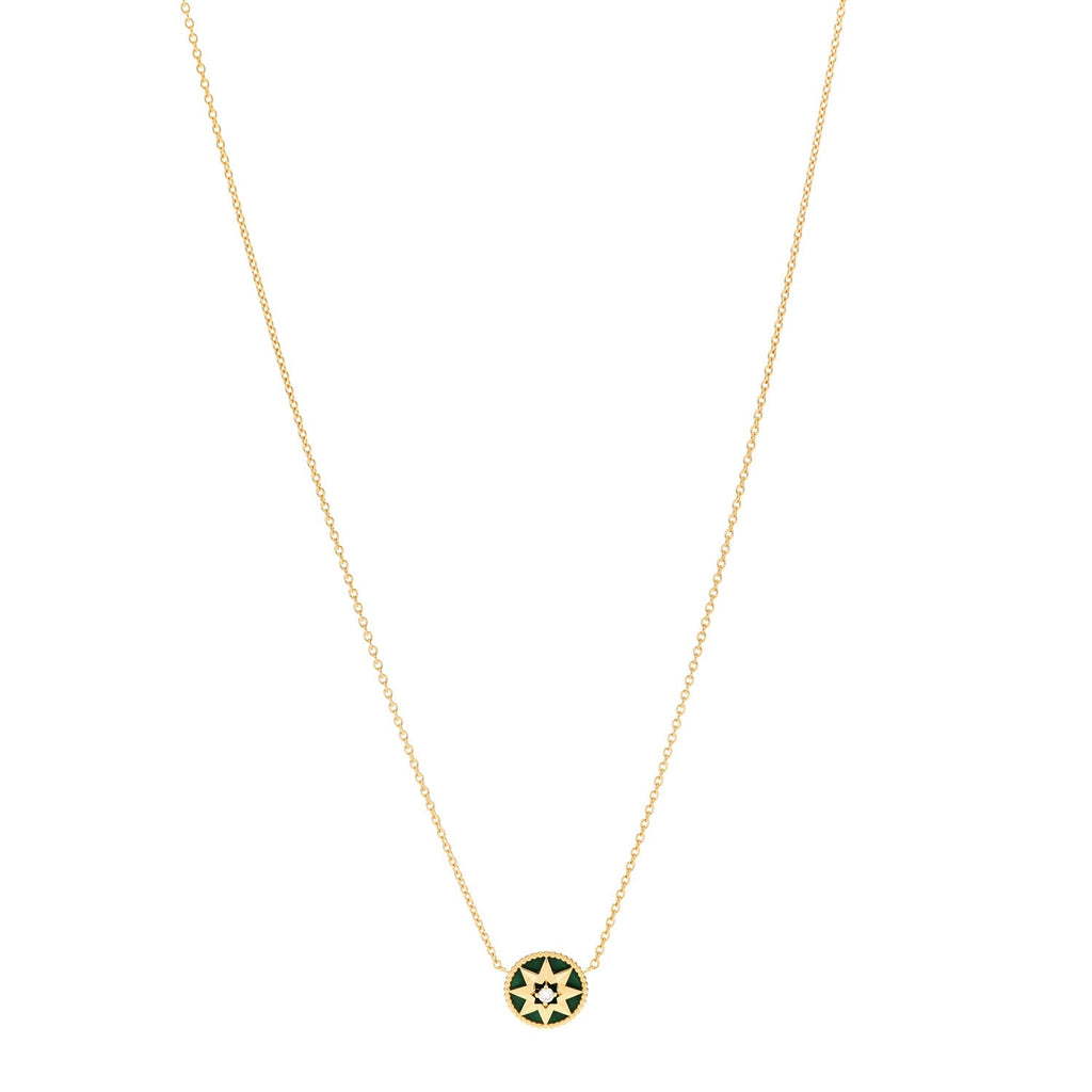 18K Yellow Gold Diamond Malachite Rose Des Vents Necklace