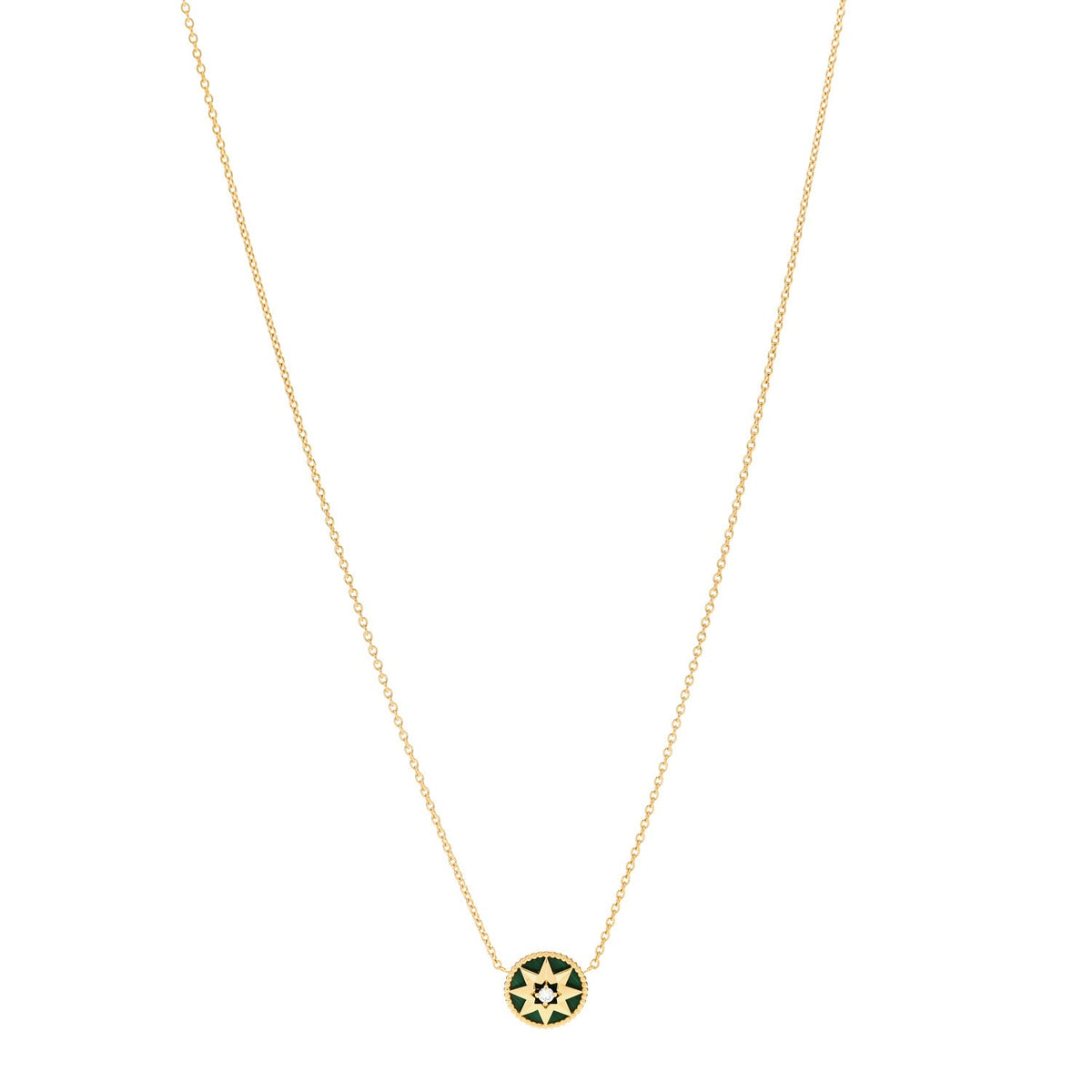 18K Yellow Gold Diamond Malachite Rose Des Vents Necklace
