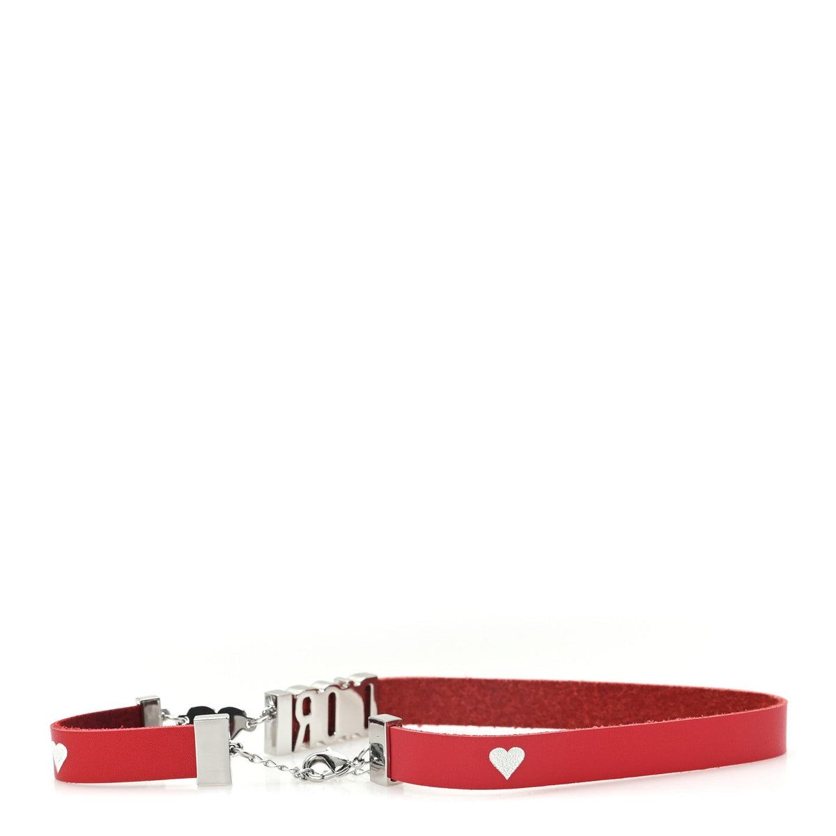 Calfskin Dior Logo Choker Necklace Red