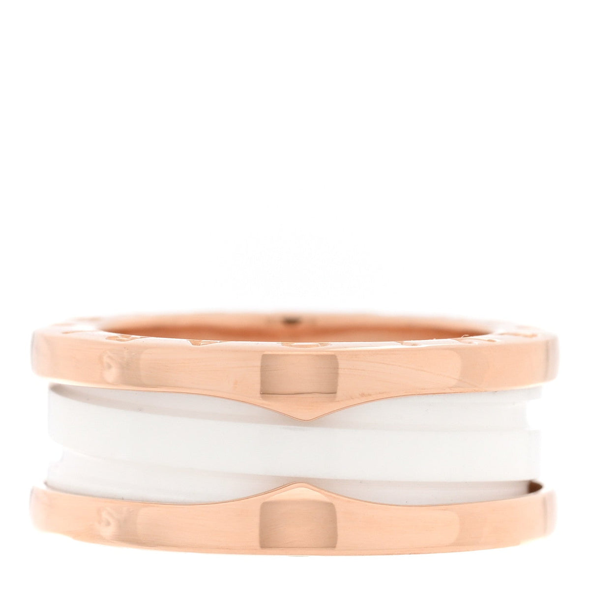 18K Rose Gold White Ceramic B.Zero1 Two-Band Ring 49 5