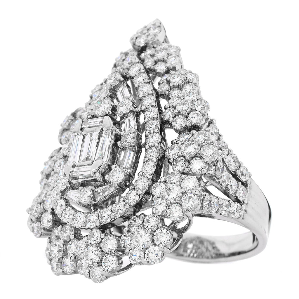 18K White Gold Diamond 4.70ctw Multi Shape Cocktail Ring  56 7.5
