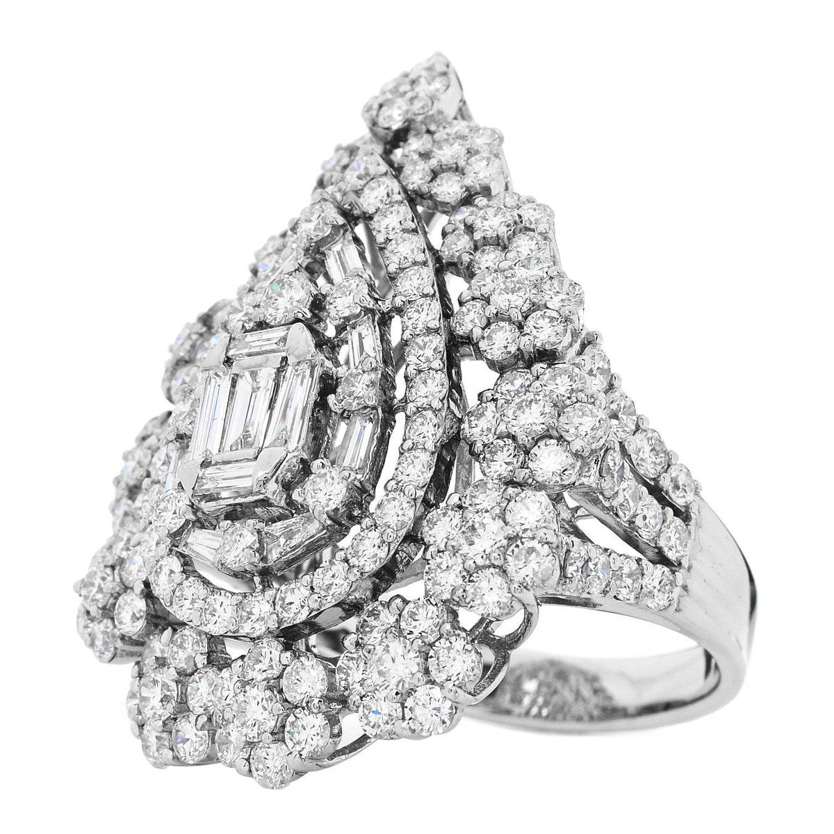 18K White Gold Diamond 4.70ctw Multi Shape Cocktail Ring  56 7.5