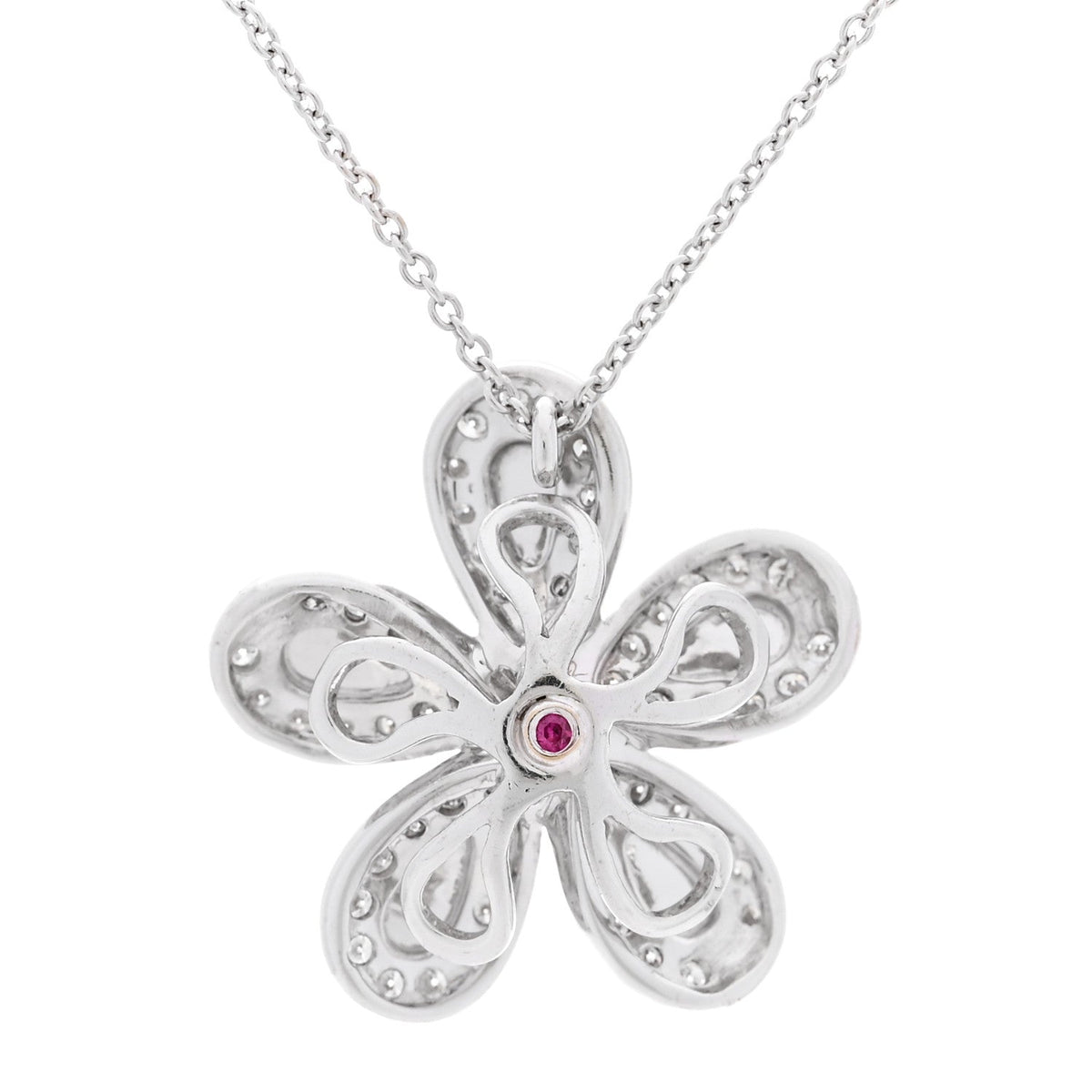 18K White Gold Diamond Fantasia Big Flower Pendant Necklace